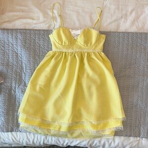 Lucy in the Sky Yellow Ruched Tiered Mini Dress